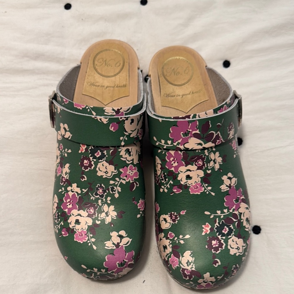 No. 6 Green and Pink Floral Mules
